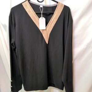 Exclusive black blouse size XL Decorated around neck
